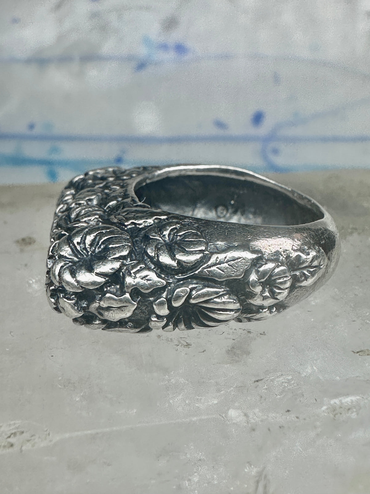 Vintage Dian Malouf Sterling Silver Floral Repousse Dome Ring Flower Garden Statement Size 6 925