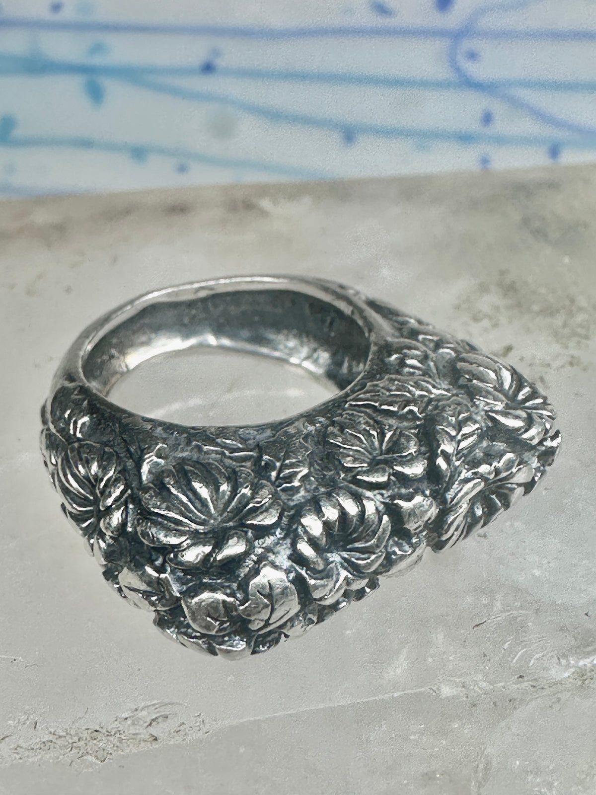 Vintage Dian Malouf Sterling Silver Floral Repousse Dome Ring Flower Garden Statement Size 6 925