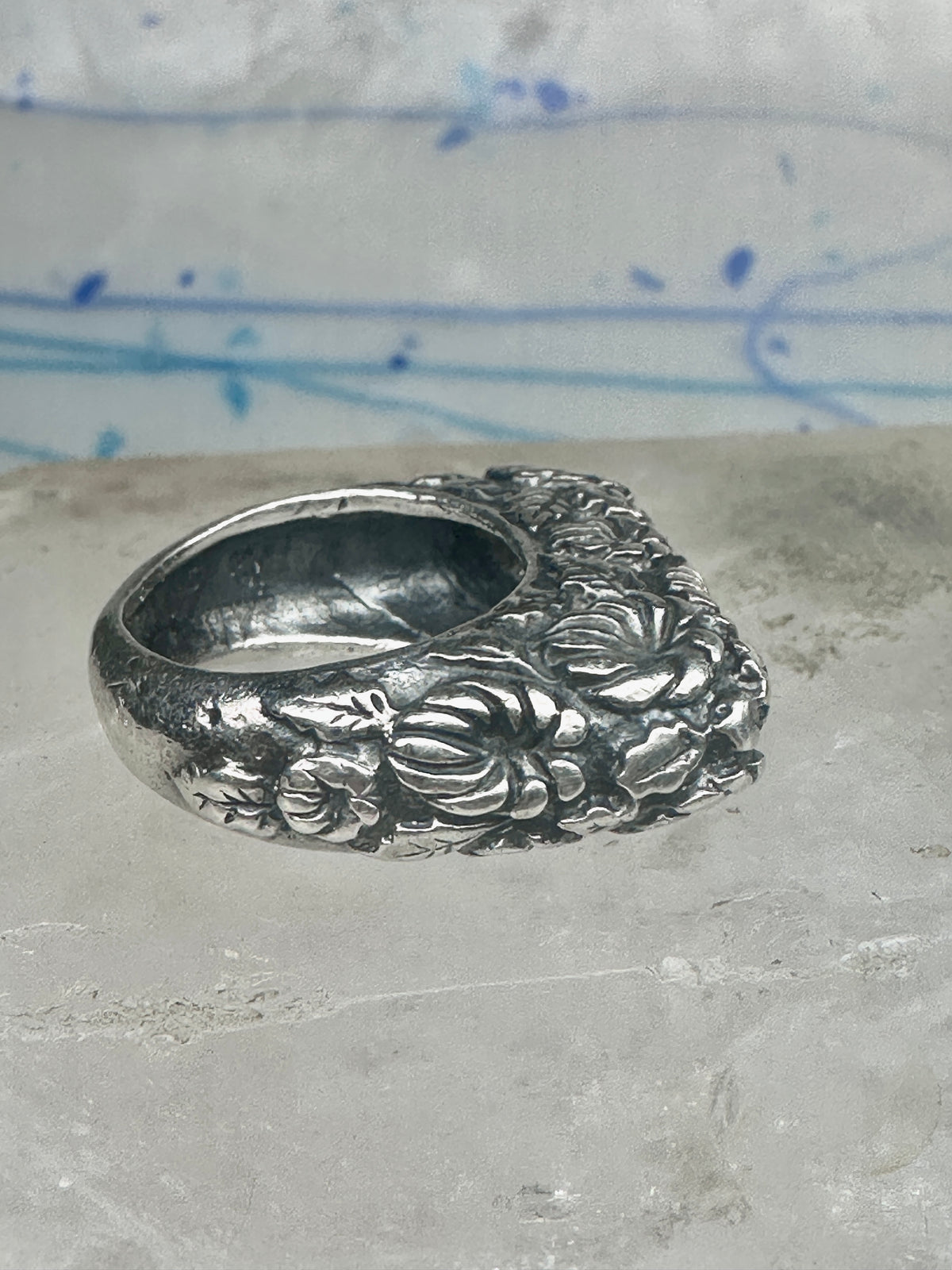 Vintage Dian Malouf Sterling Silver Floral Repousse Dome Ring Flower Garden Statement Size 6 925