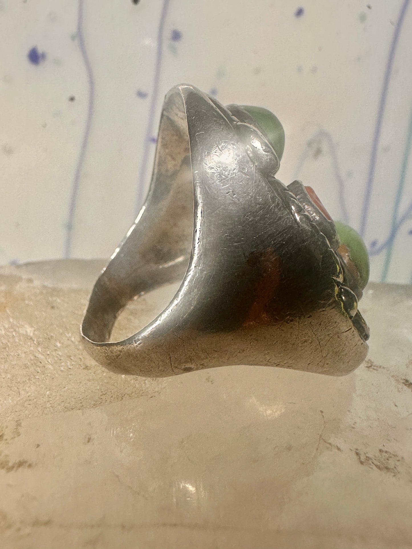 Navajo Snake ring turquoise coral band size 11.50 sterling silver women men