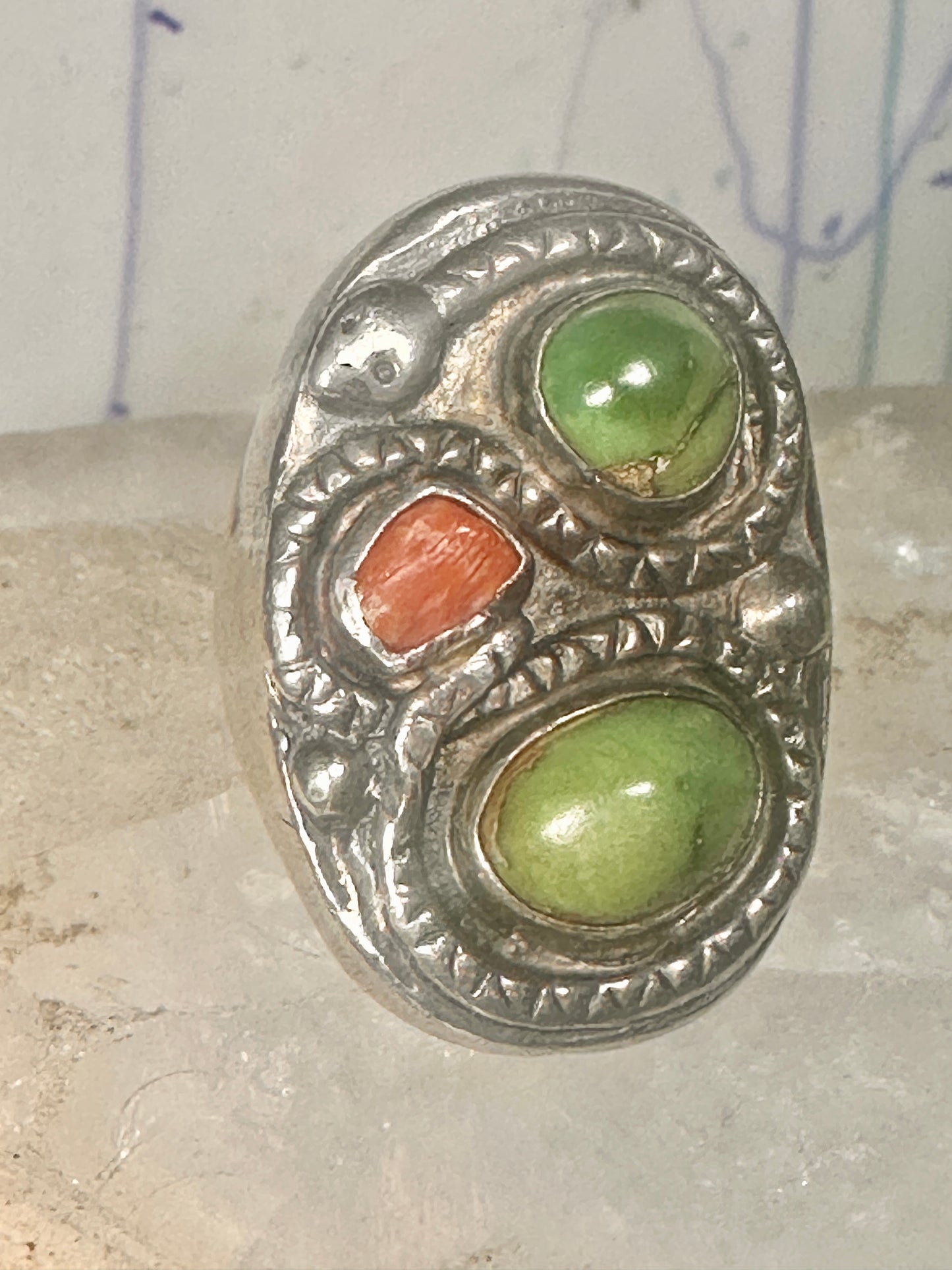 Navajo Snake ring turquoise coral band size 11.50 sterling silver women men