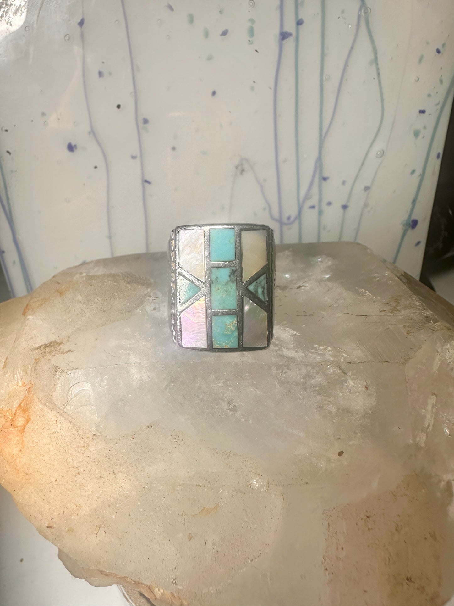 Navajo ring turquoise mop band size 8.75 sterling silver women men