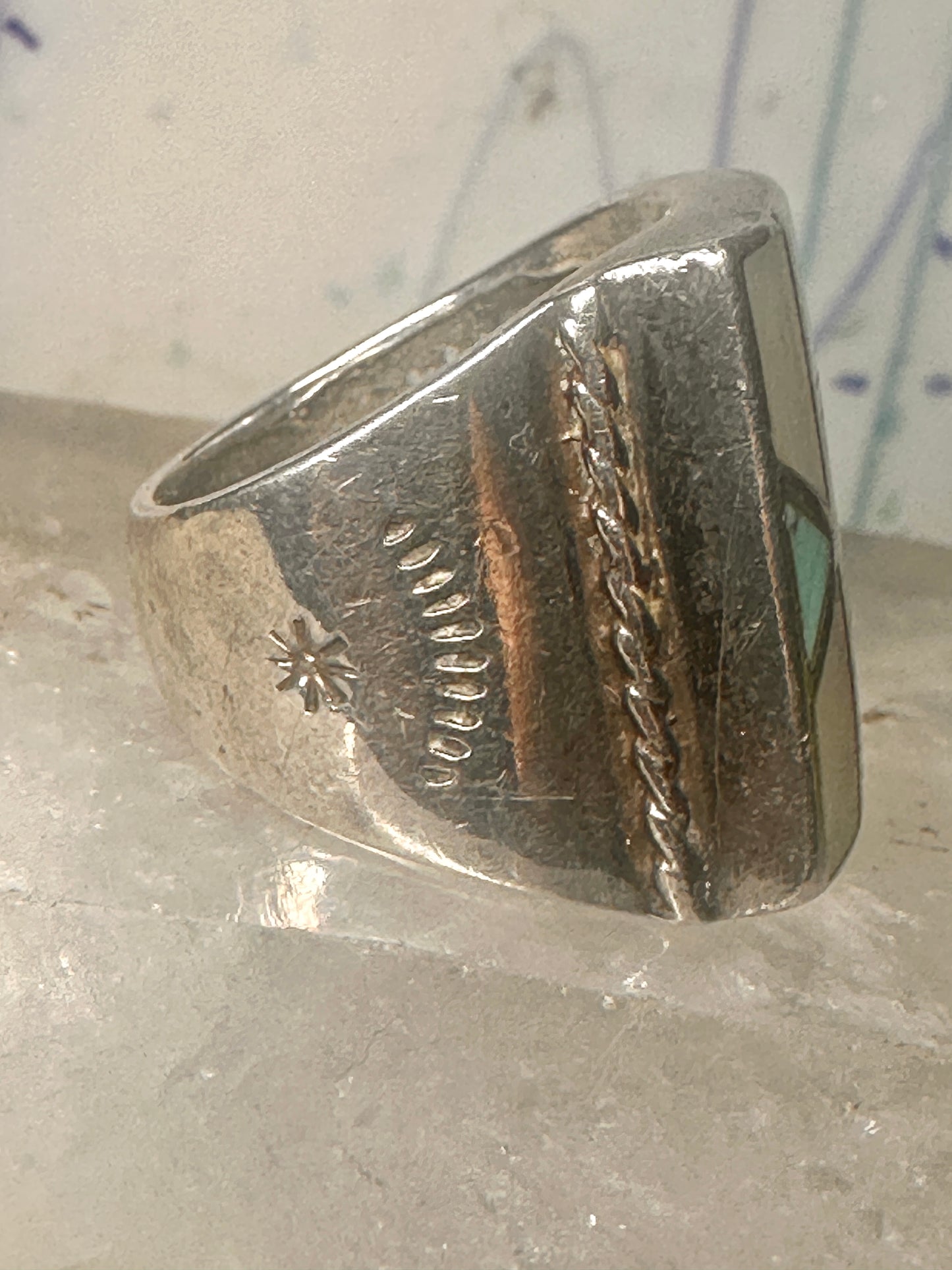 Navajo ring turquoise mop band size 8.75 sterling silver women men