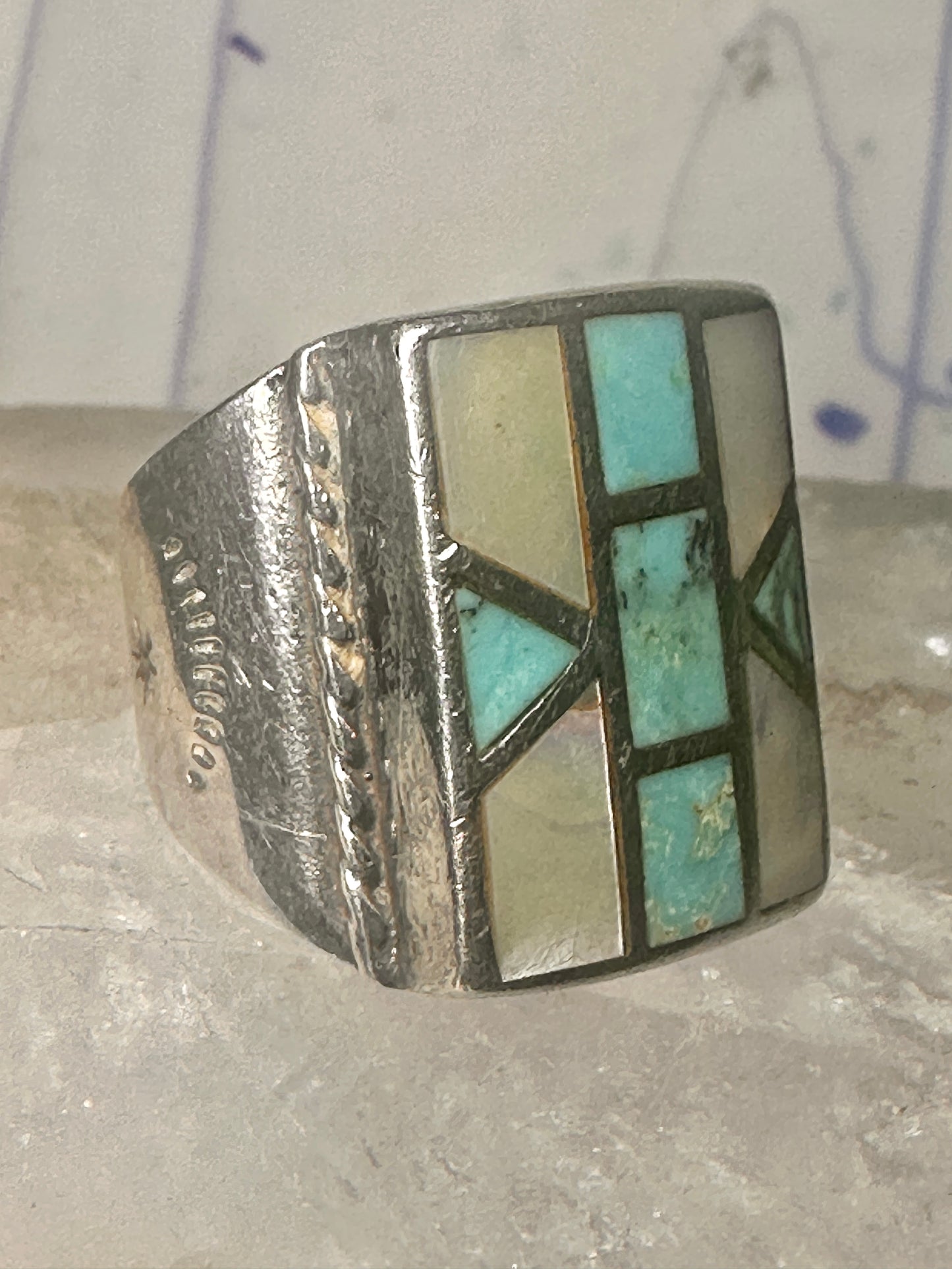 Navajo ring turquoise mop band size 8.75 sterling silver women men