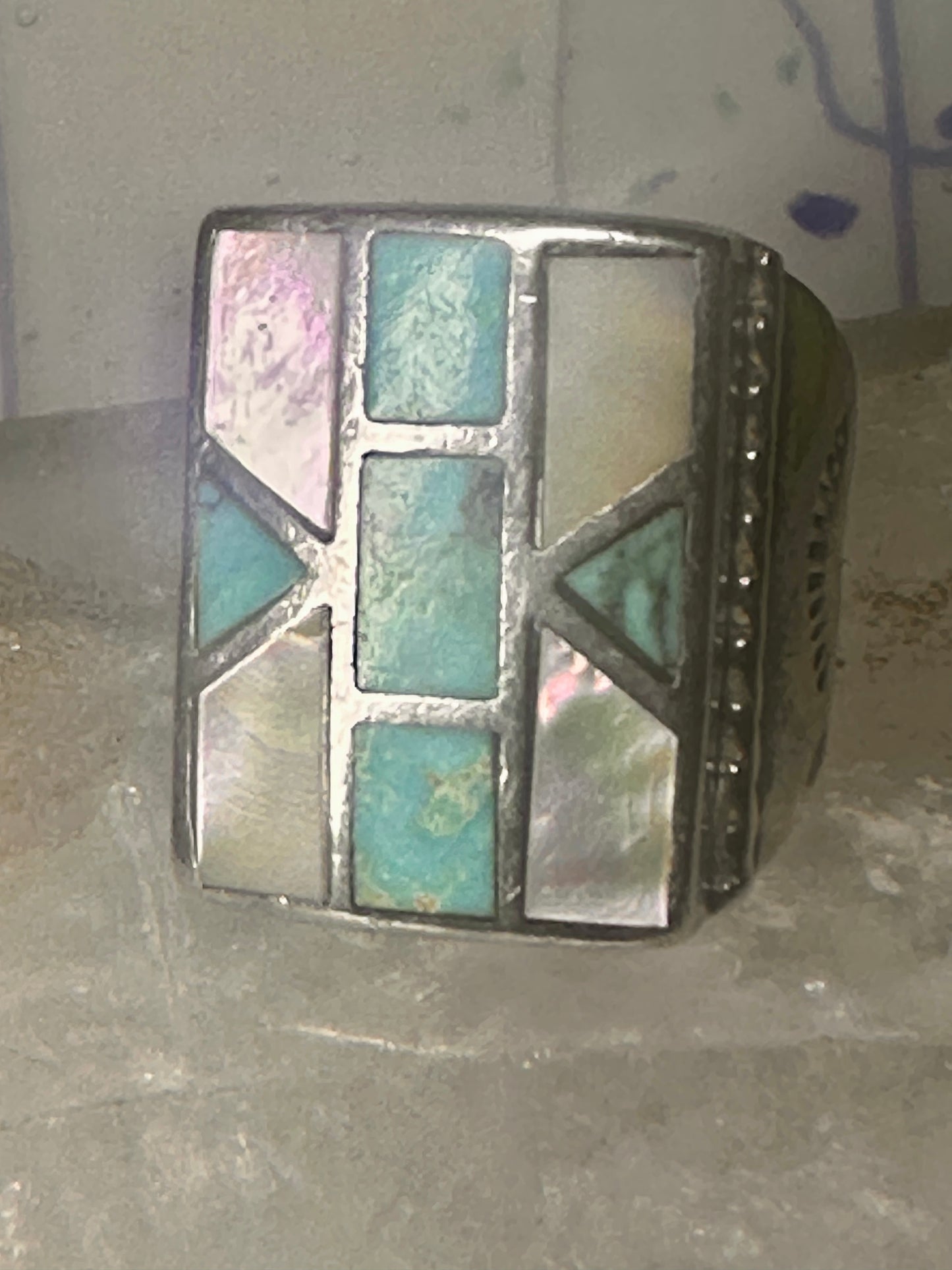 Navajo ring turquoise mop band size 8.75 sterling silver women men