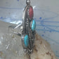 Long Navajo Ring Turquoise Coral leaves flower sterling silver size 6 women