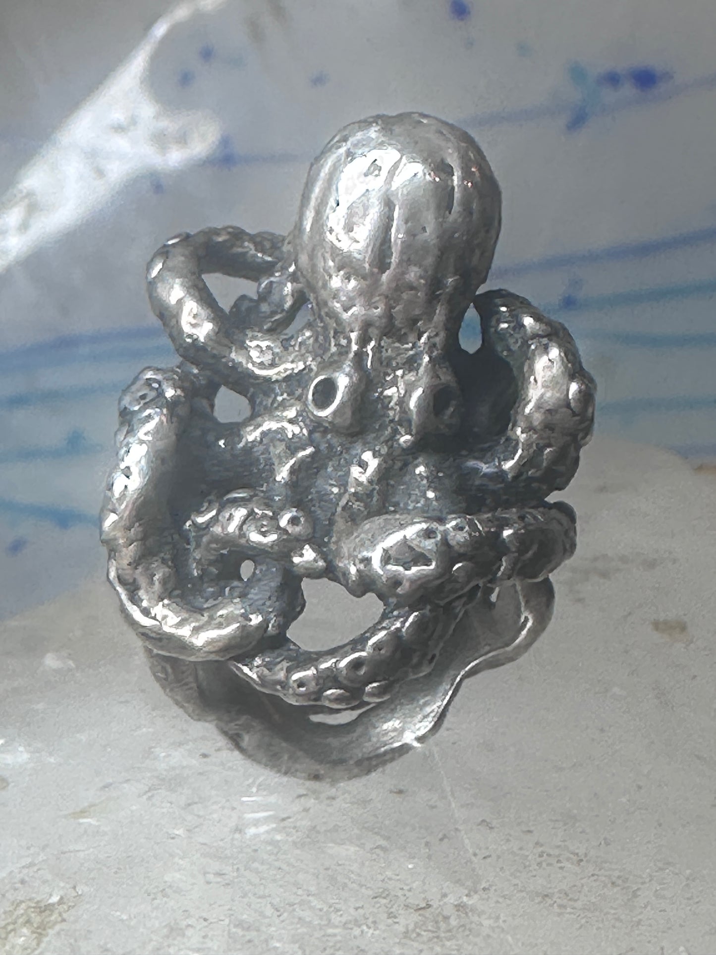 Octopus Ring Ocean brutalist  band sterling silver size 6 women