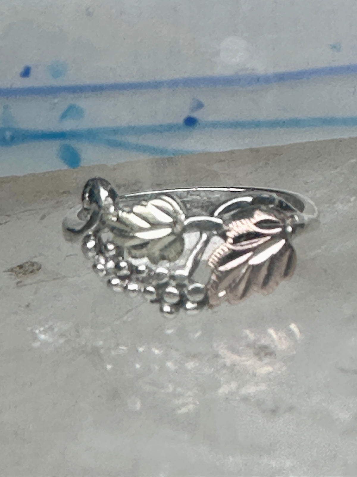 Vintage Sterling Silver 12K Gold Black Hills Gold Style Grape Leaf Ring Size 2.75 - 3 925