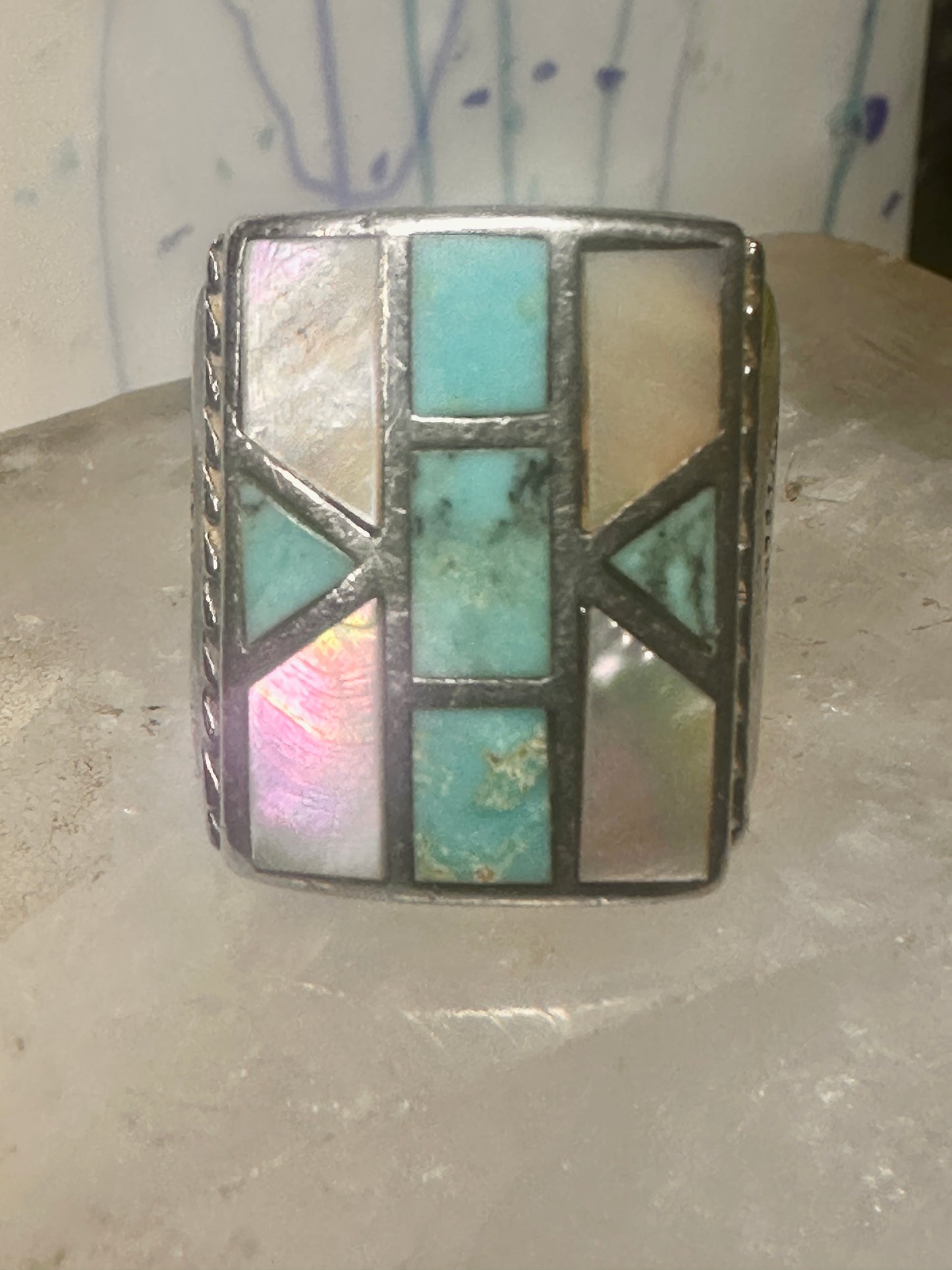 Navajo ring turquoise mop band size 8.75 sterling silver women men