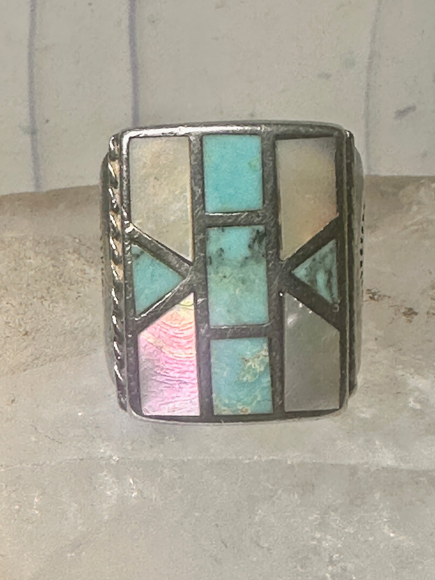Navajo ring turquoise mop band size 8.75 sterling silver women men