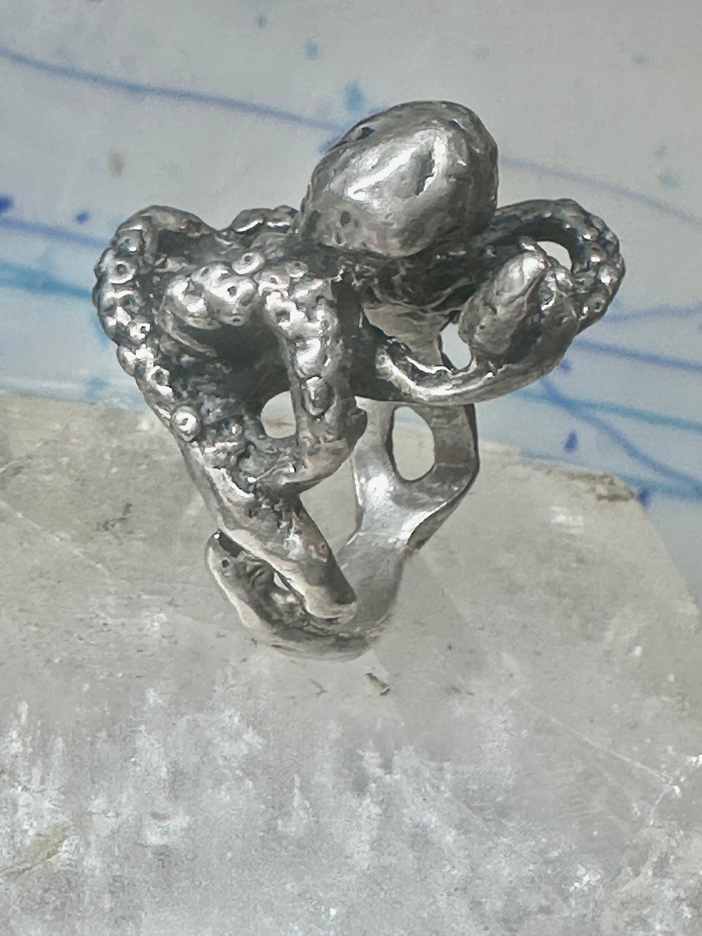 Octopus Ring Ocean brutalist  band sterling silver size 6 women