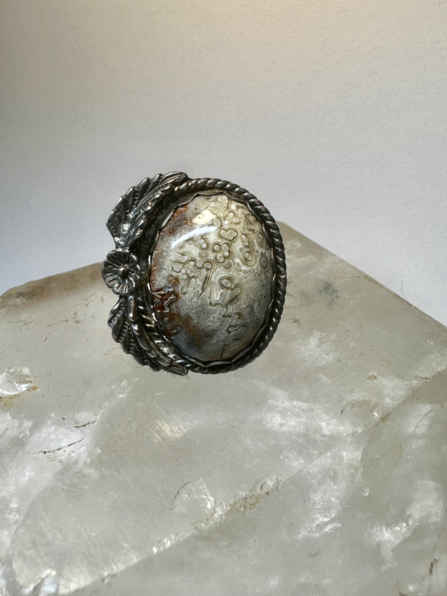Ocean jasper ring size 11.50 Navajo squash blossom sterling silver women