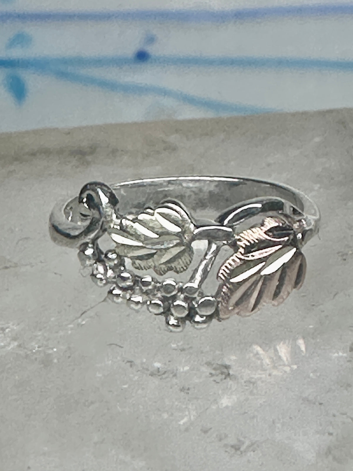 Vintage Sterling Silver 12K Gold Black Hills Gold Style Grape Leaf Ring Size 2.75 - 3 925