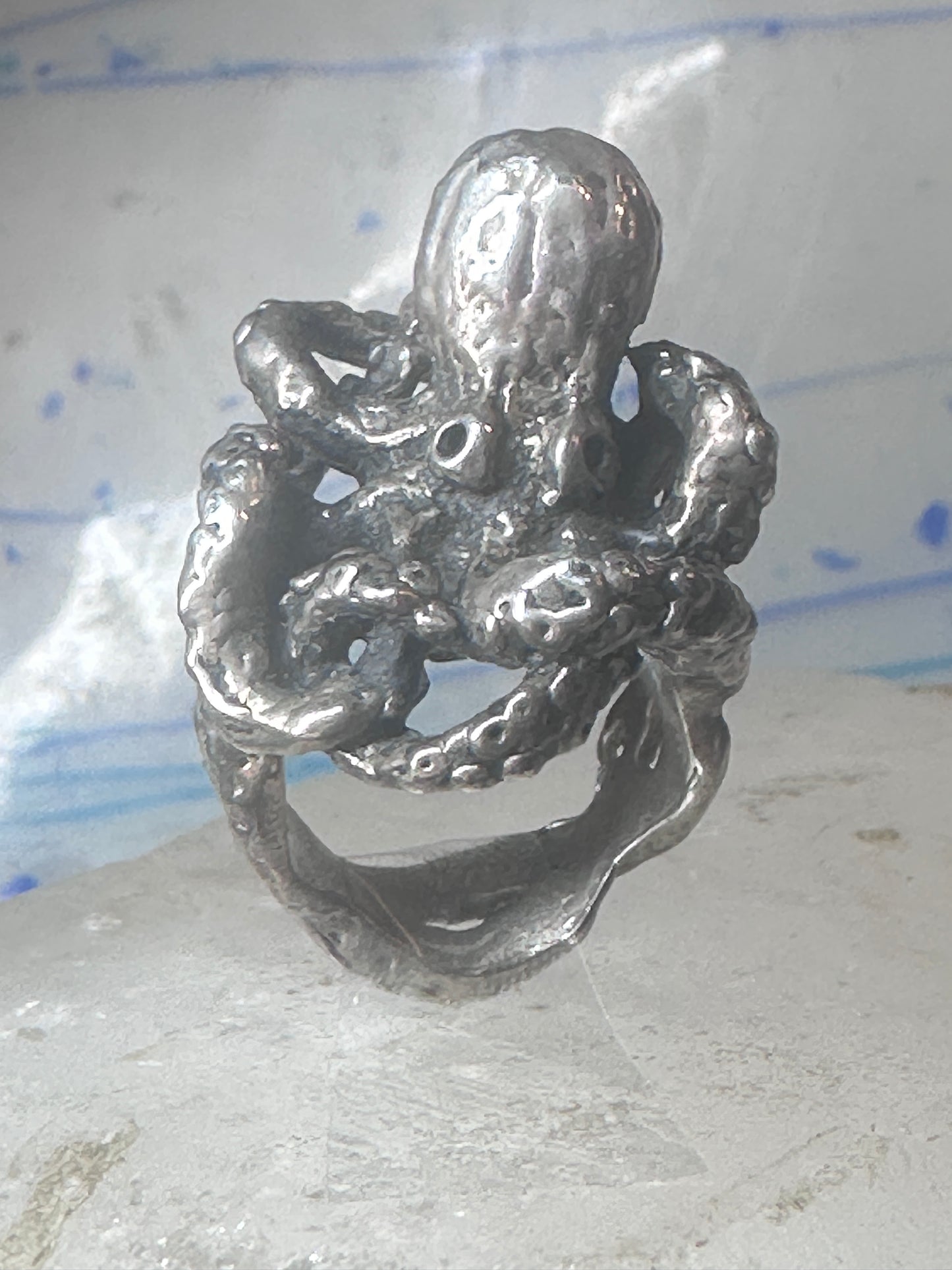 Octopus Ring Ocean brutalist  band sterling silver size 6 women