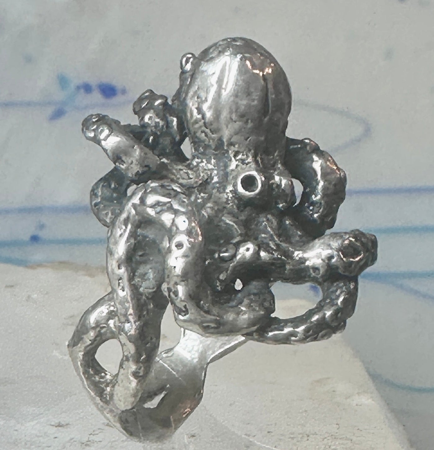 Octopus Ring Ocean brutalist  band sterling silver size 6 women