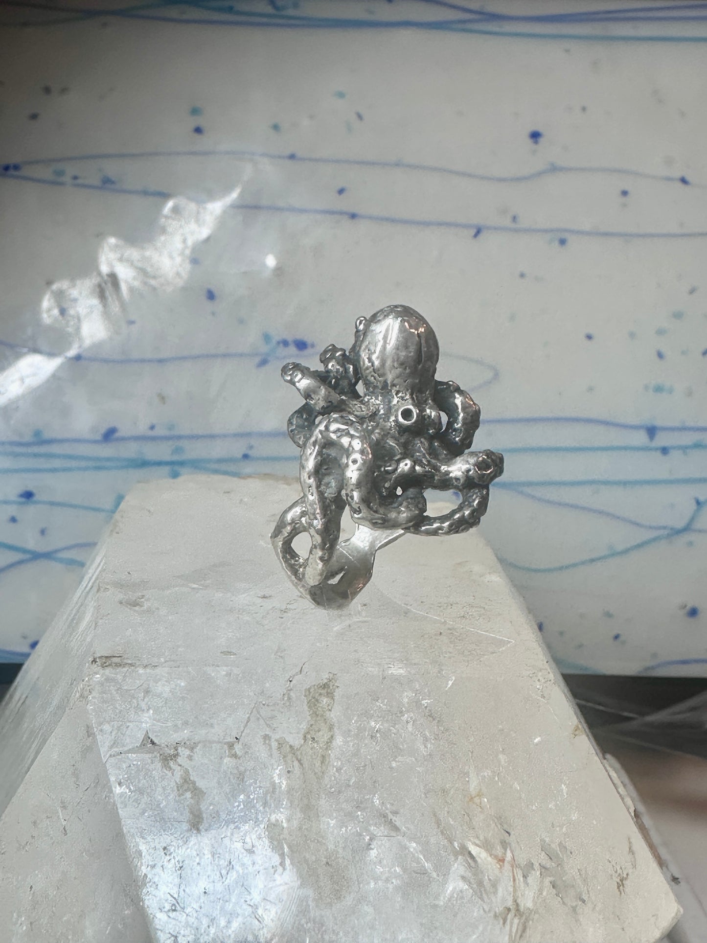 Octopus Ring Ocean brutalist  band sterling silver size 6 women