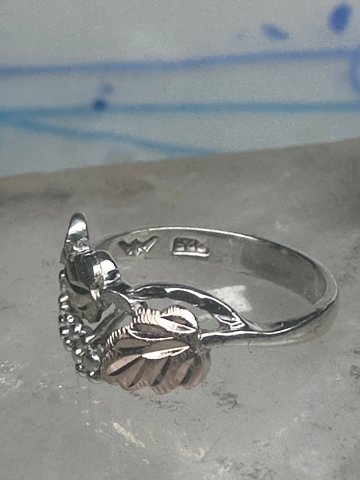 Vintage Sterling Silver 12K Gold Black Hills Gold Style Grape Leaf Ring Size 2.75 - 3 925
