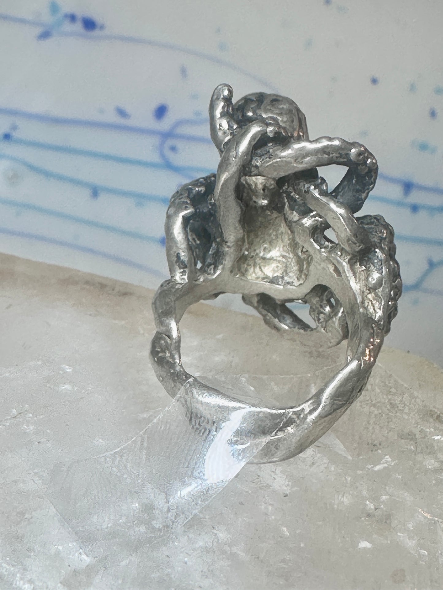 Octopus Ring Ocean brutalist  band sterling silver size 6 women