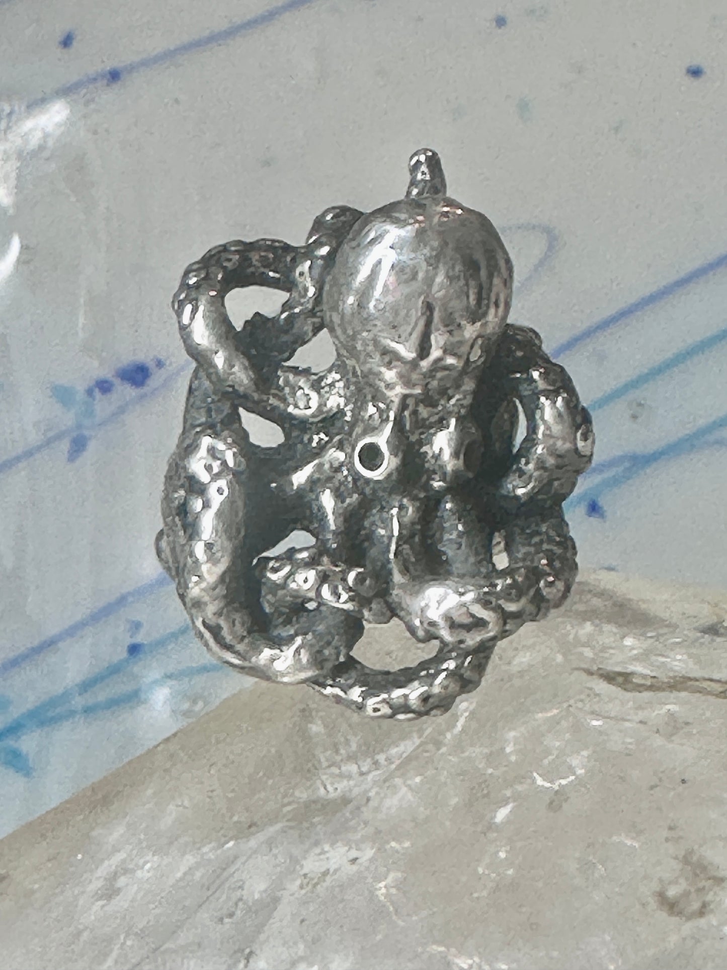 Octopus Ring Ocean brutalist  band sterling silver size 6 women