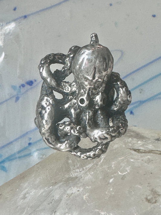Octopus Ring Ocean brutalist  band sterling silver size 6 women