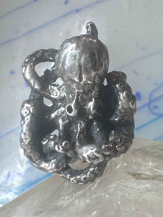 Octopus Ring Ocean brutalist  band sterling silver size 6 women
