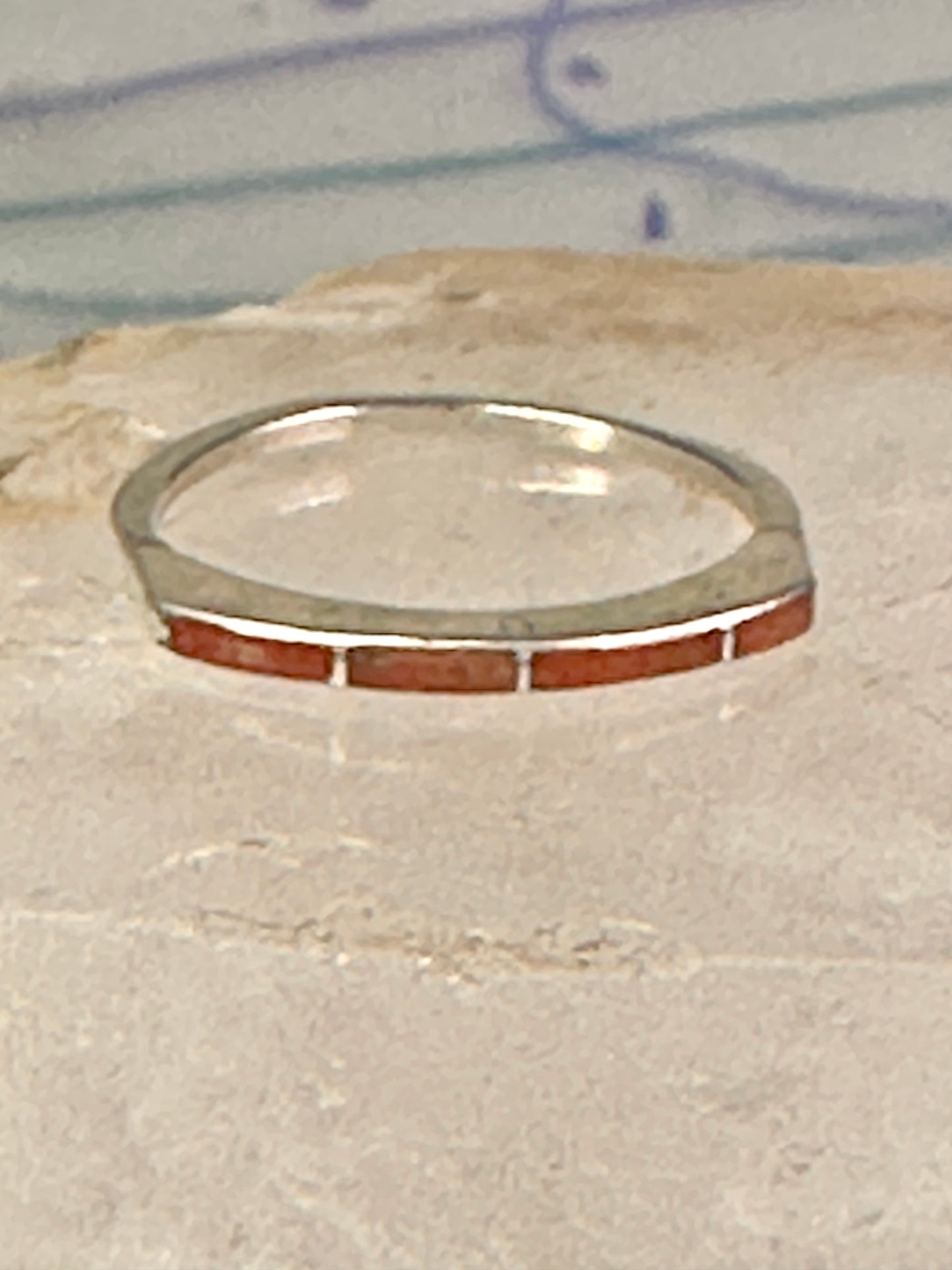 Navajo Coral ring size 7.5 stacker band southwest sterling silver women girls