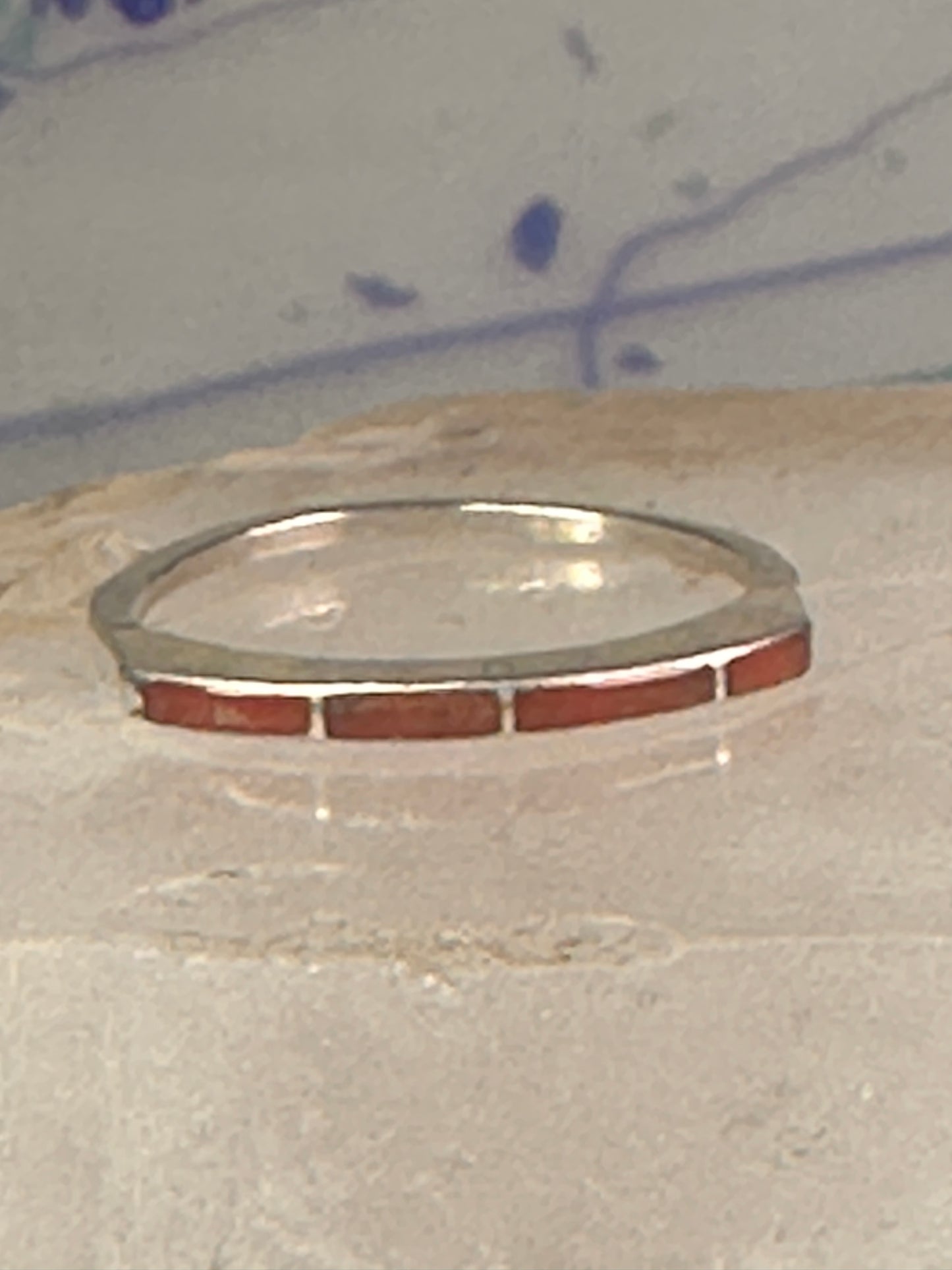 Navajo Coral ring size 7.5 stacker band southwest sterling silver women girls