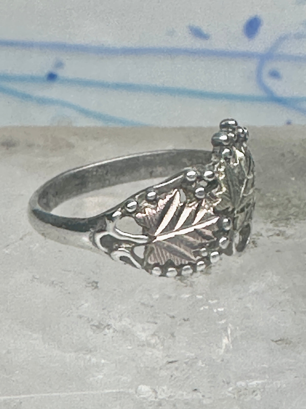 Vintage Sterling Silver 12K Gold Black Hills Gold Style Grape Leaf Ring Size 2.75 - 3 925
