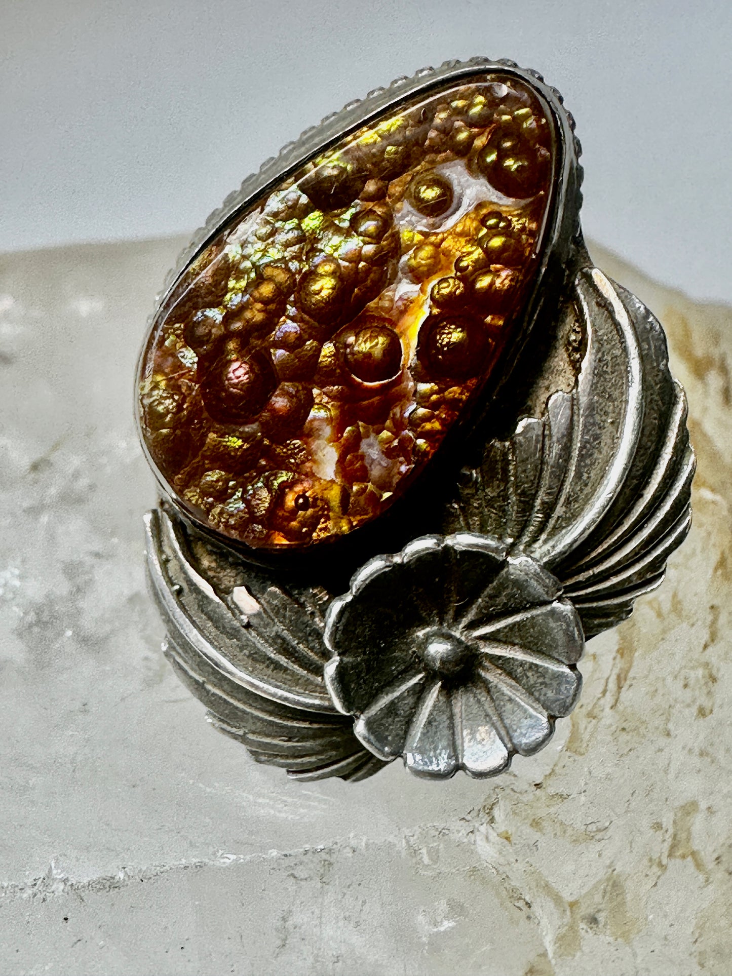 Fire Agate ring size 10 Navajo squash blossom sterling silver women