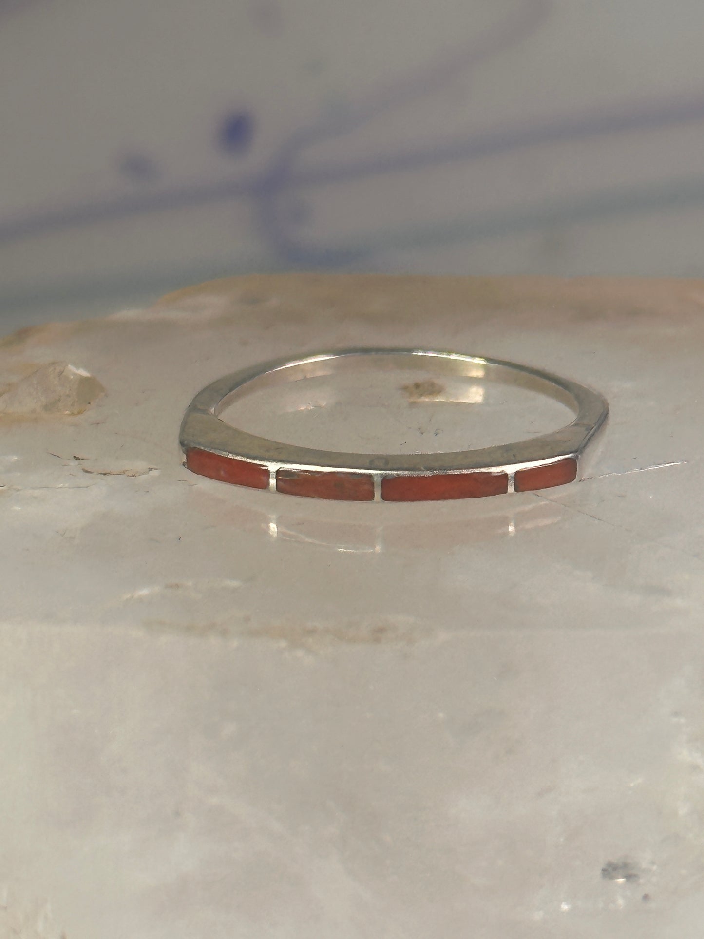 Navajo Coral ring size 7.5 stacker band southwest sterling silver women girls