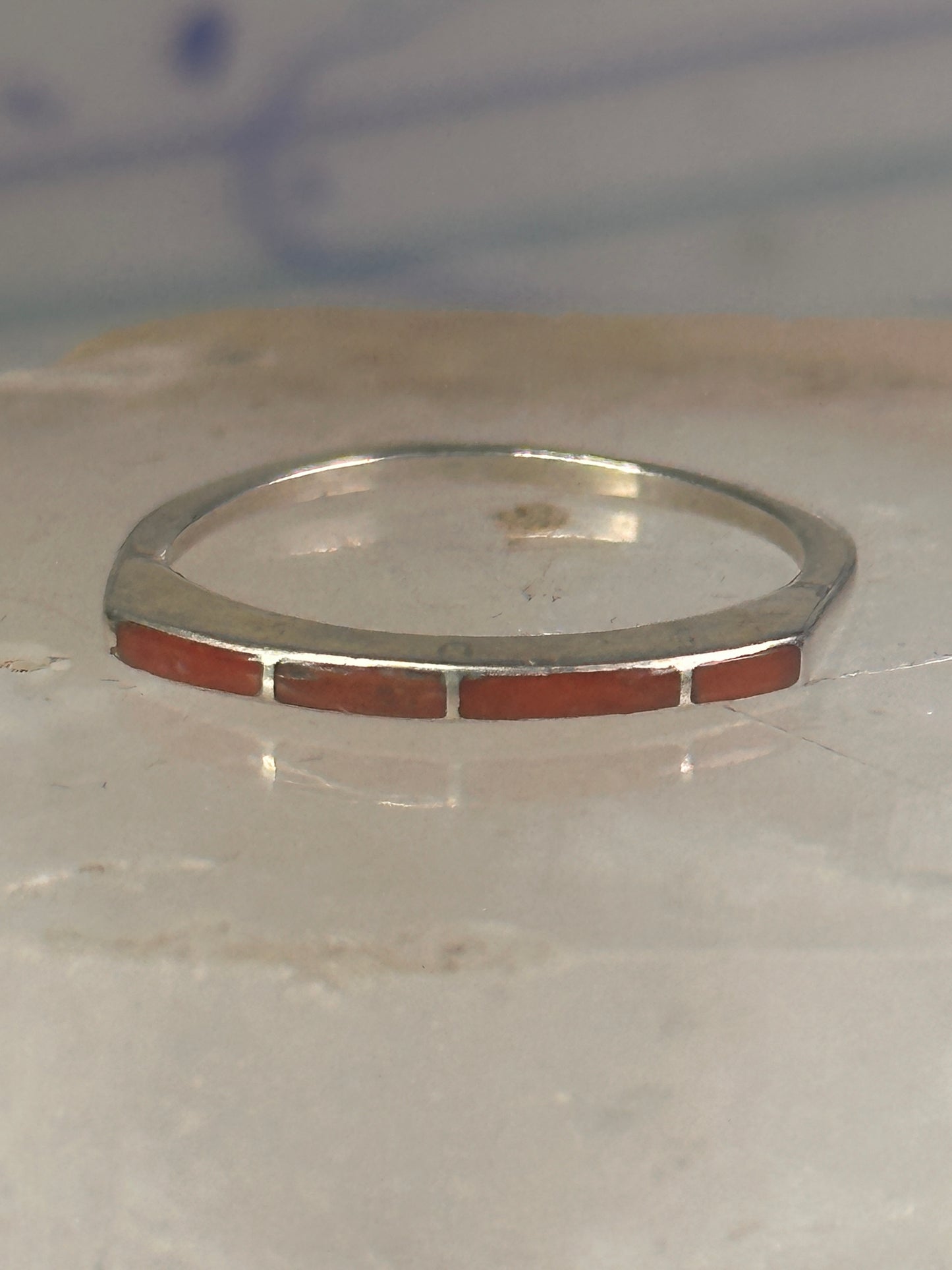 Navajo Coral ring size 7.5 stacker band southwest sterling silver women girls