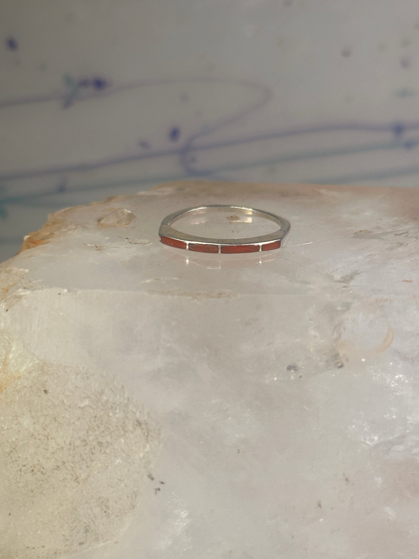 Navajo Coral ring size 7.5 stacker band southwest sterling silver women girls