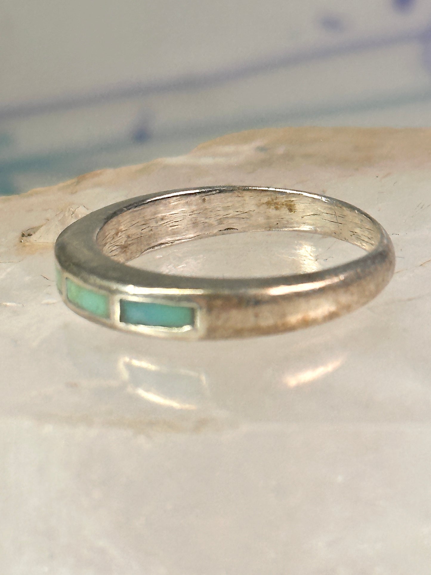 Navajo Turquoise ring size 7.75 stacker band southwest sterling silver women girls