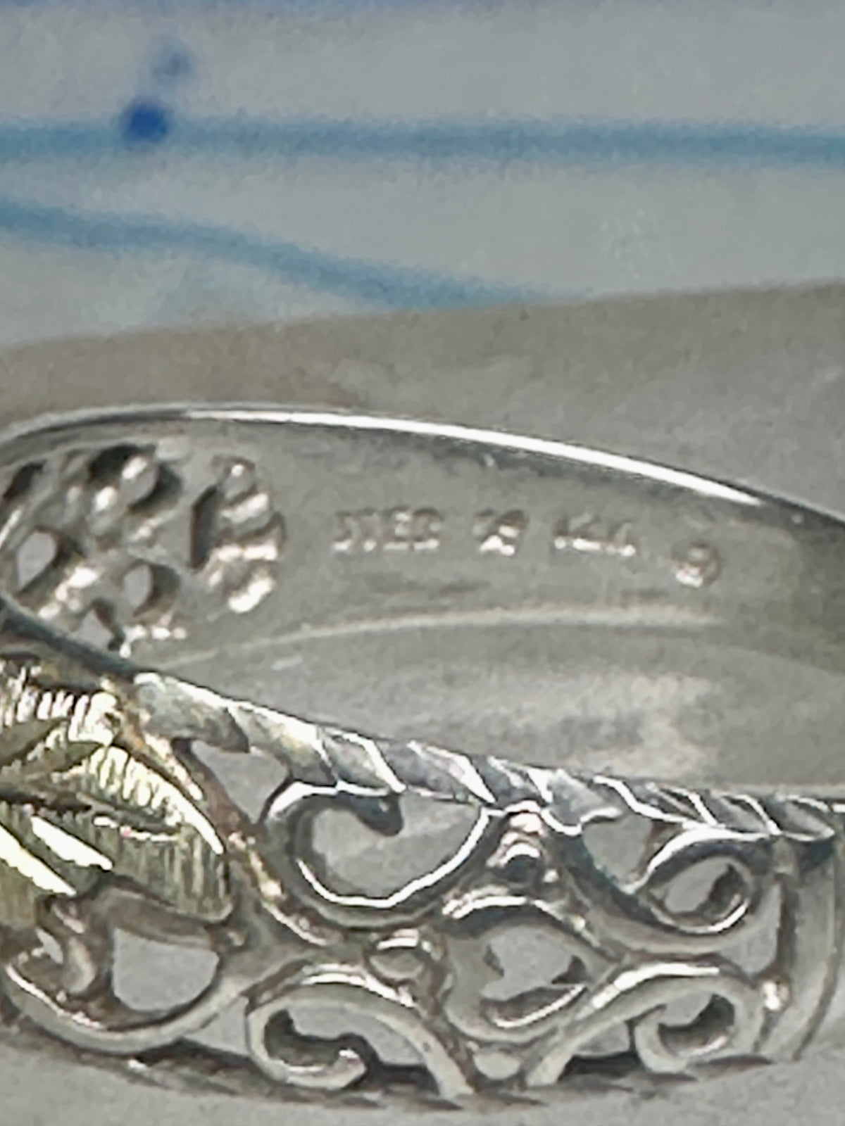 Vintage Sterling Silver 12K Gold Black Hills Gold Style Rose Filigree Ring Band Size 8 925
