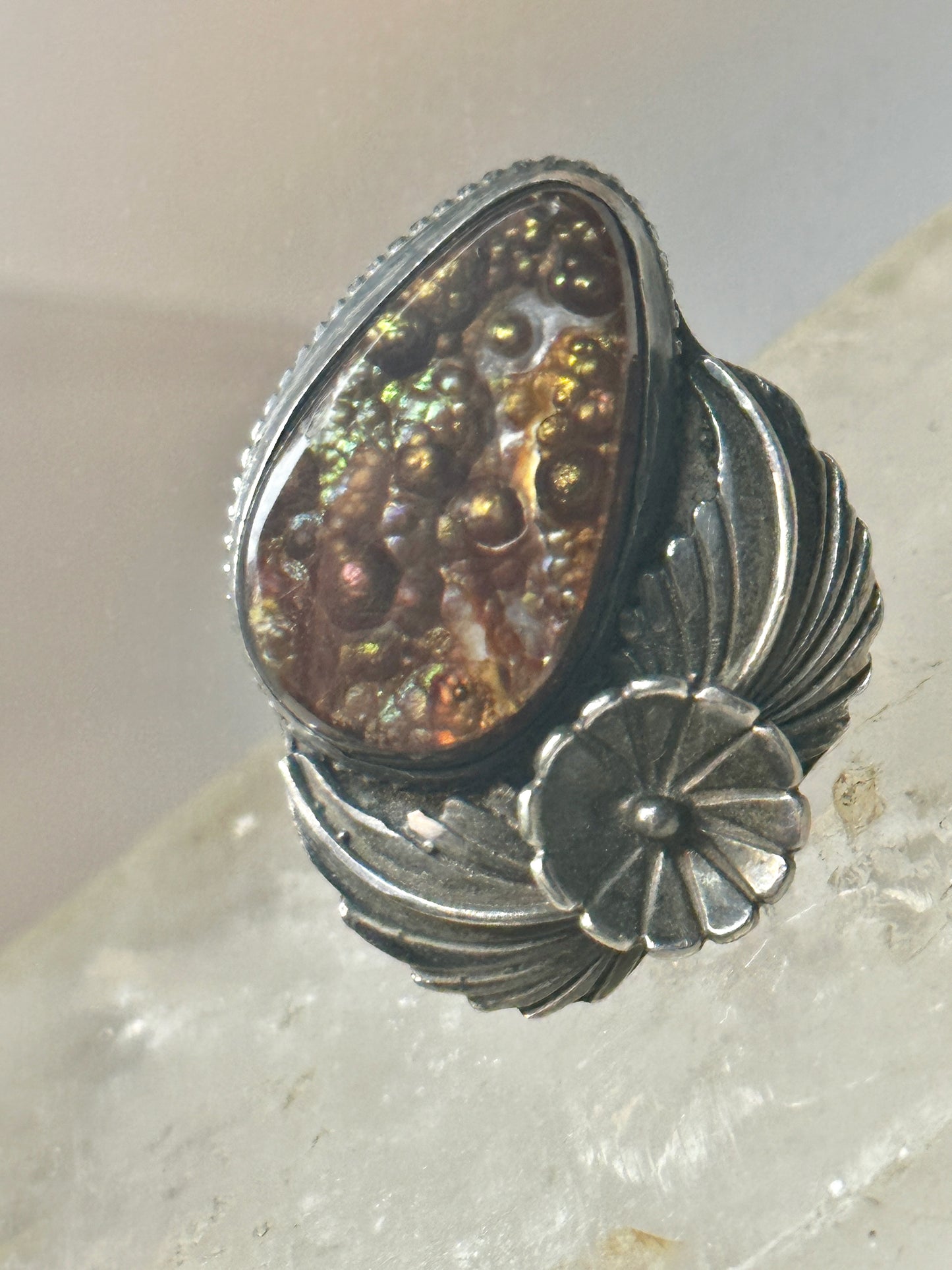 Fire Agate ring size 10 Navajo squash blossom sterling silver women