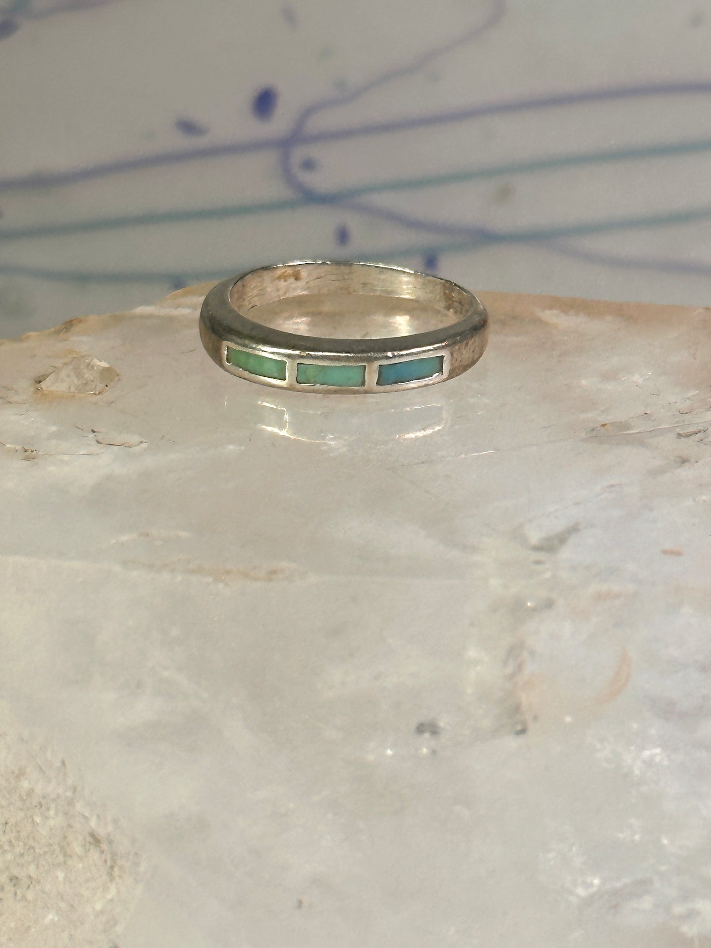 Navajo Turquoise ring size 7.75 stacker band southwest sterling silver women girls