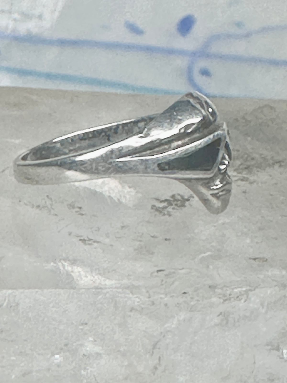 Vintage Sterling Silver Onyx Inlay Alien Futuristic Face Sunglasses Ring Size 6 925