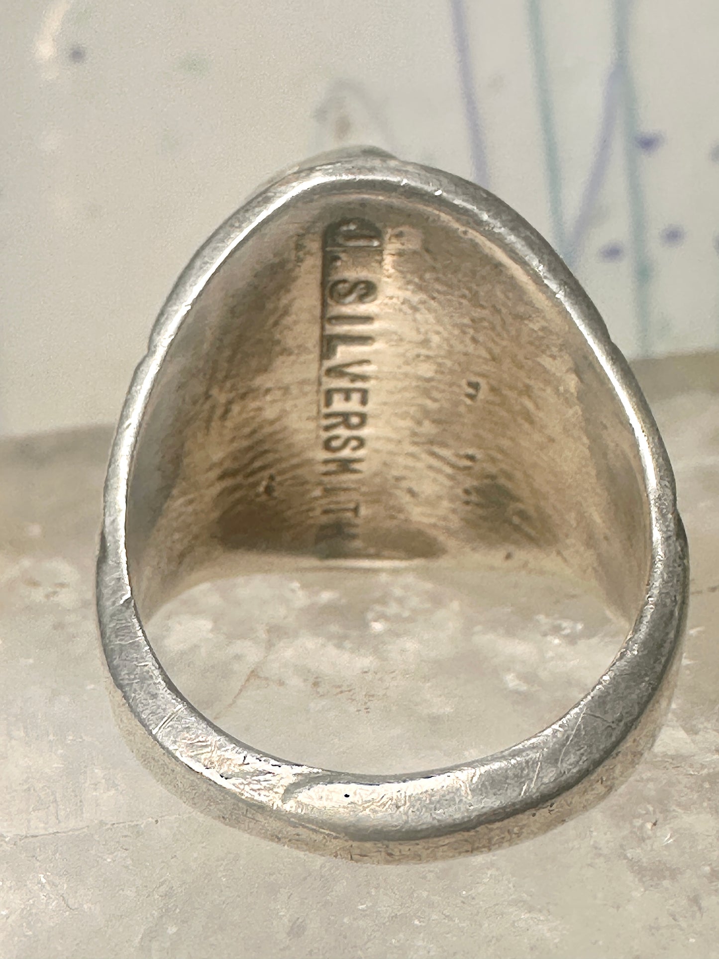 Navajo ring Turquoise feather leaf sign J Silversmith size 11 sterling silver women men