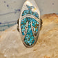 Long Phoenix ring southwest turquoise chips size 8 sterling silver women