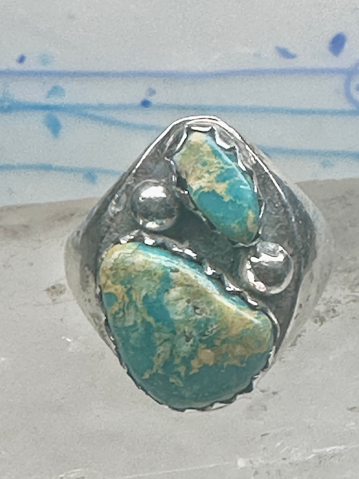 Vintage Sterling Silver Native American Turquoise Two Stone Statement Ring Size 16 925