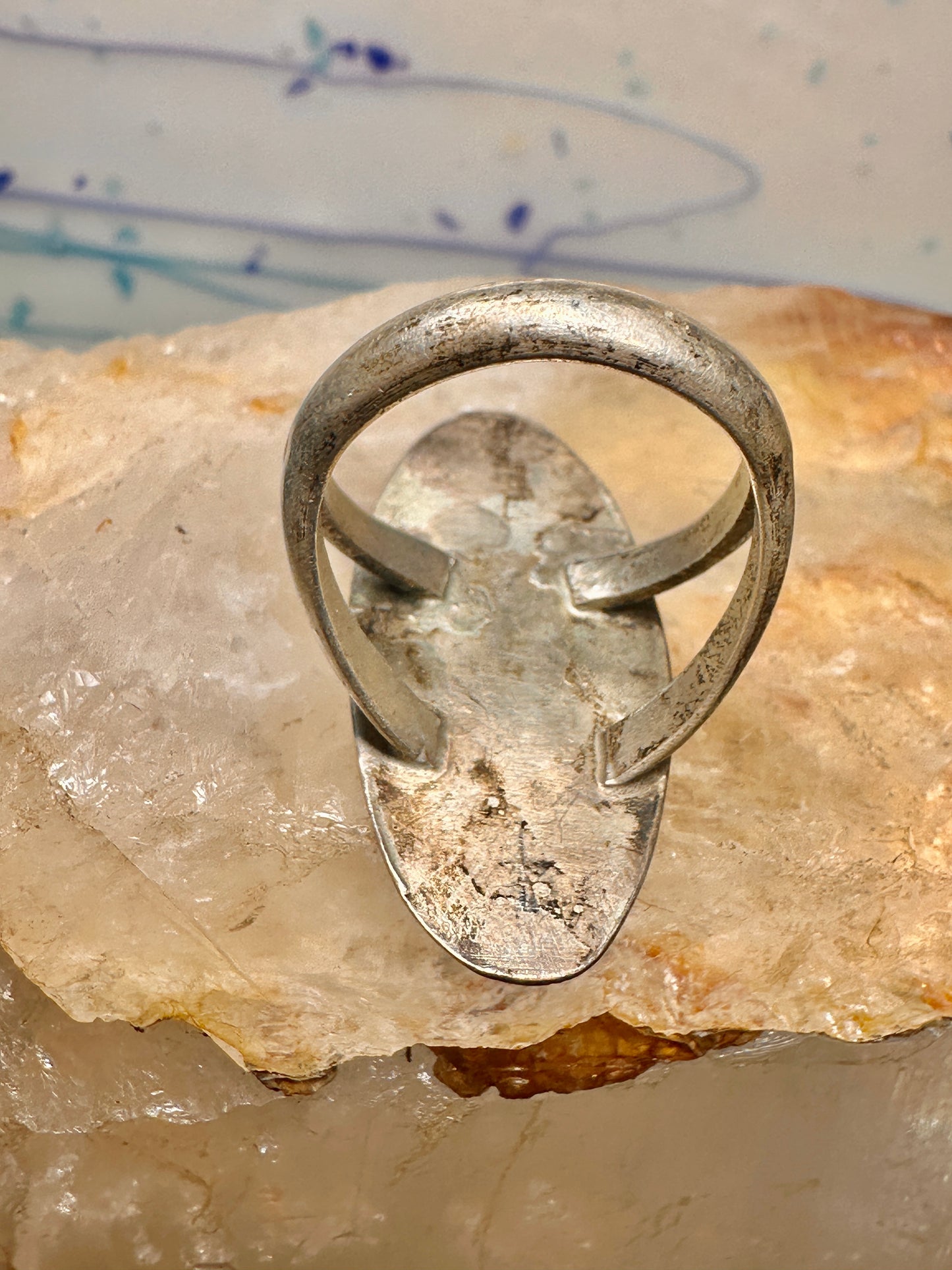 Long Phoenix ring southwest turquoise chips size 8 sterling silver women