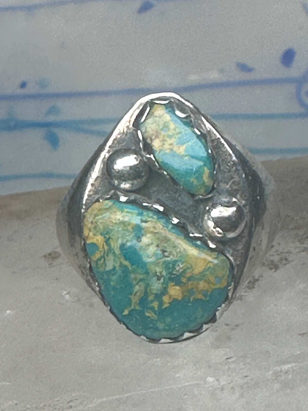 Vintage Sterling Silver Native American Turquoise Two Stone Statement Ring Size 16 925