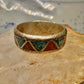 Zuni ring coral turquoise chips wedding band size 12 sterling silver men women