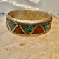 Zuni ring coral turquoise chips wedding band size 12 sterling silver men women