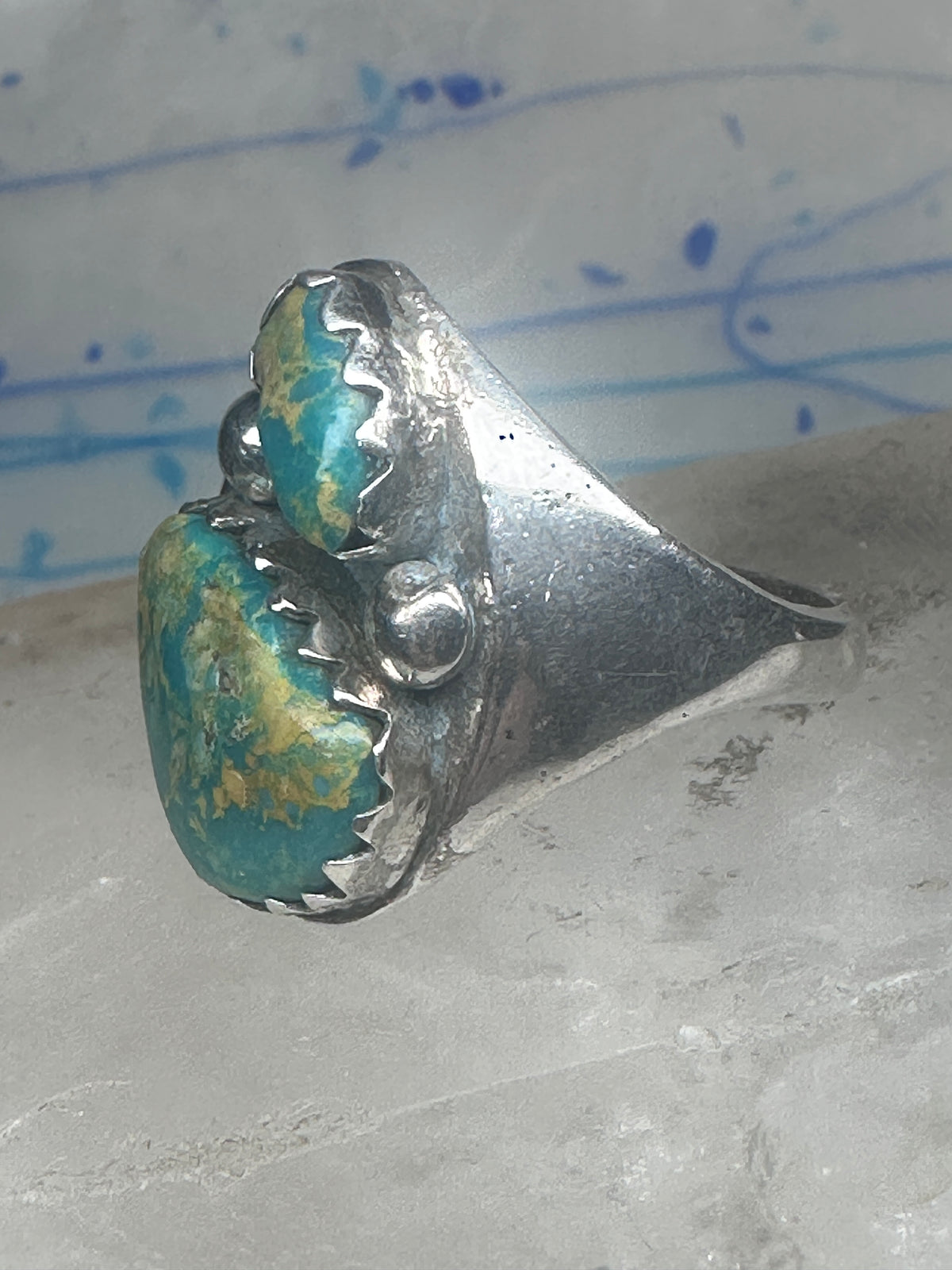 Vintage Sterling Silver Native American Turquoise Two Stone Statement Ring Size 16 925