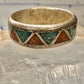 Zuni ring coral turquoise chips wedding band size 12 sterling silver men women