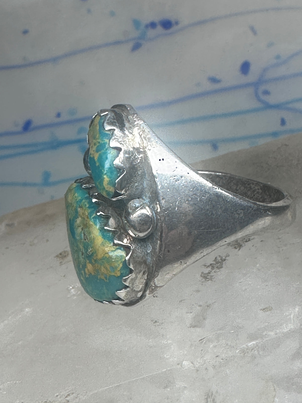 Vintage Sterling Silver Native American Turquoise Two Stone Statement Ring Size 16 925