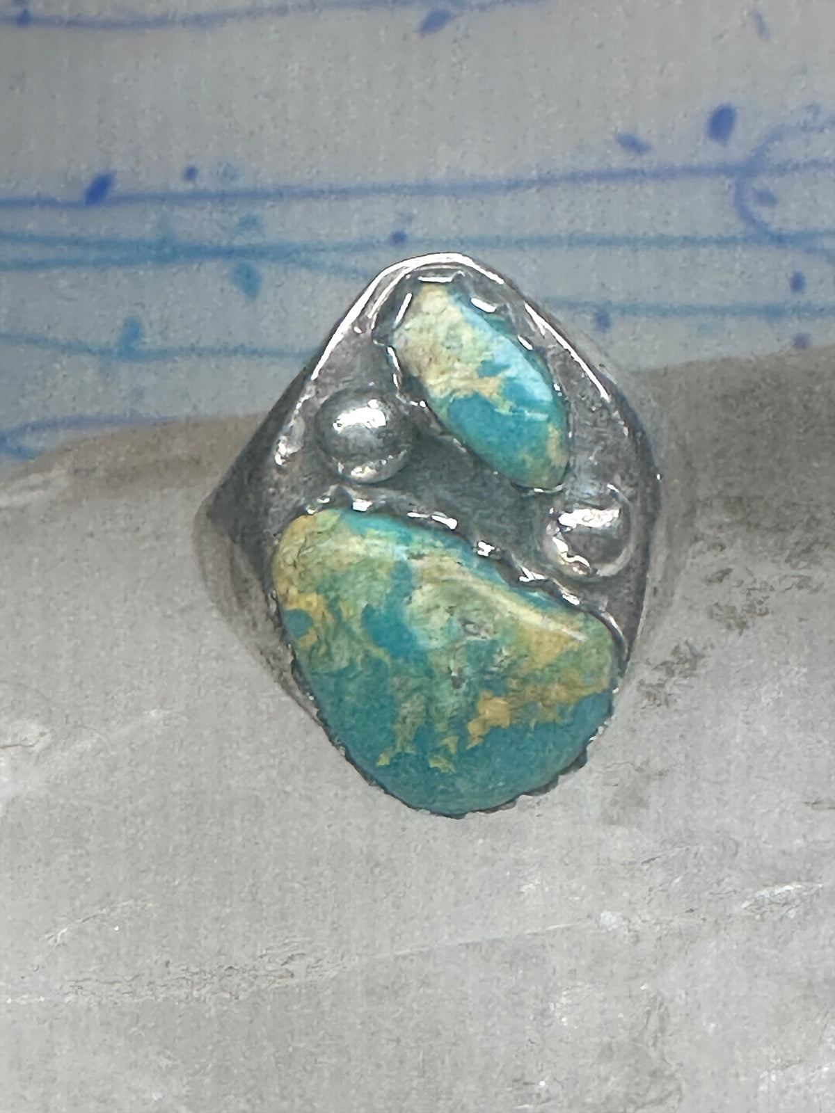 Vintage Sterling Silver Native American Turquoise Two Stone Statement Ring Size 16 925