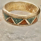 Zuni ring coral turquoise chips wedding band size 12 sterling silver men women