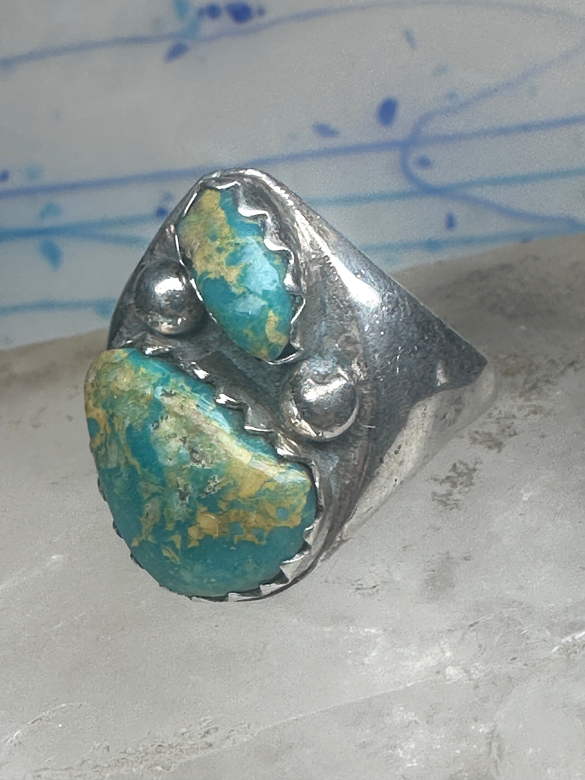 Vintage Sterling Silver Native American Turquoise Two Stone Statement Ring Size 16 925